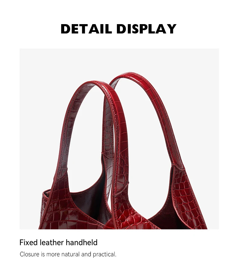Crocodile Embossed Genuine Leather Handbag – Large Capacity Tote