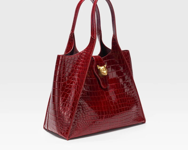 Crocodile Embossed Genuine Leather Handbag – Large Capacity Tote