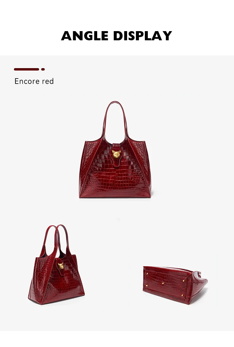 Crocodile Embossed Genuine Leather Handbag – Large Capacity Tote