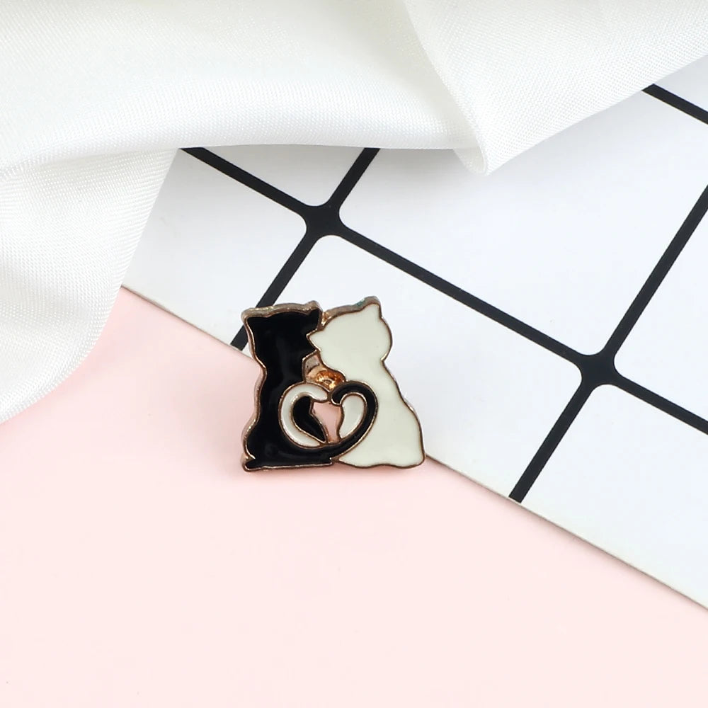 Cute Black & White Cat Enamel Pin – Funny Kitty Brooch