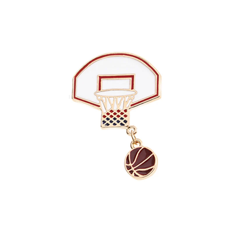 Sports Ball Brooch with Chain – Basketball, Badminton & Tennis Pin for Bags & Jackets