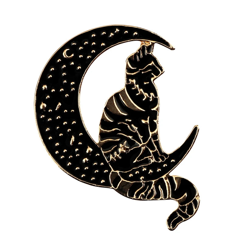 Witchy Enamel Pins – Cat, Hat & Moon Badge