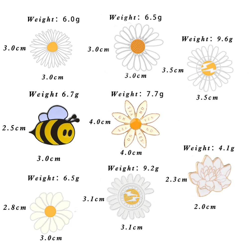 Cute Cartoon Bee Picking Honey Enamel Brooch – Sunflower & Daisy Pins for Women, Kids & Couples