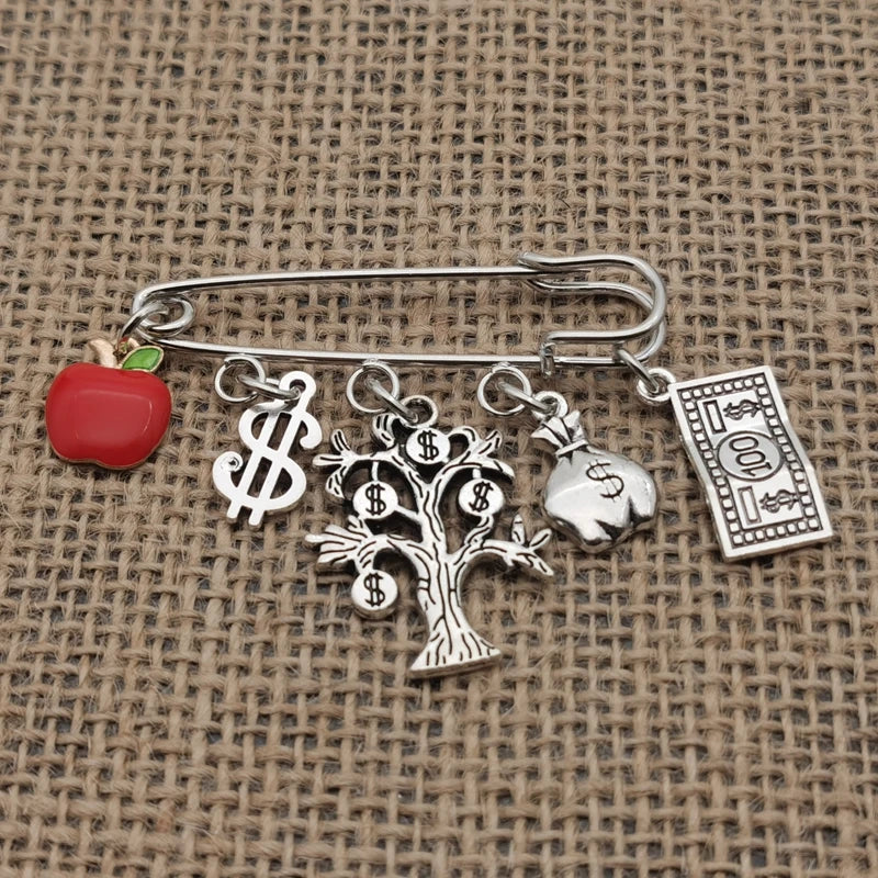 Lucky Money Brooch – Dollar, Abacus & Money Bag Pin