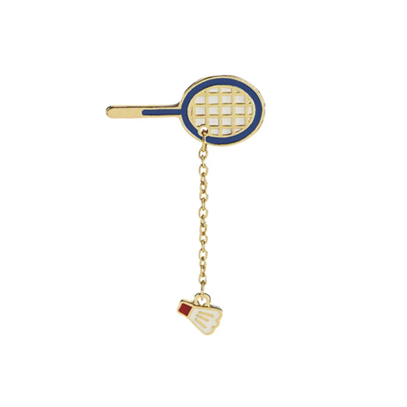 Sports Ball Brooch with Chain – Basketball, Badminton & Tennis Pin for Bags & Jackets