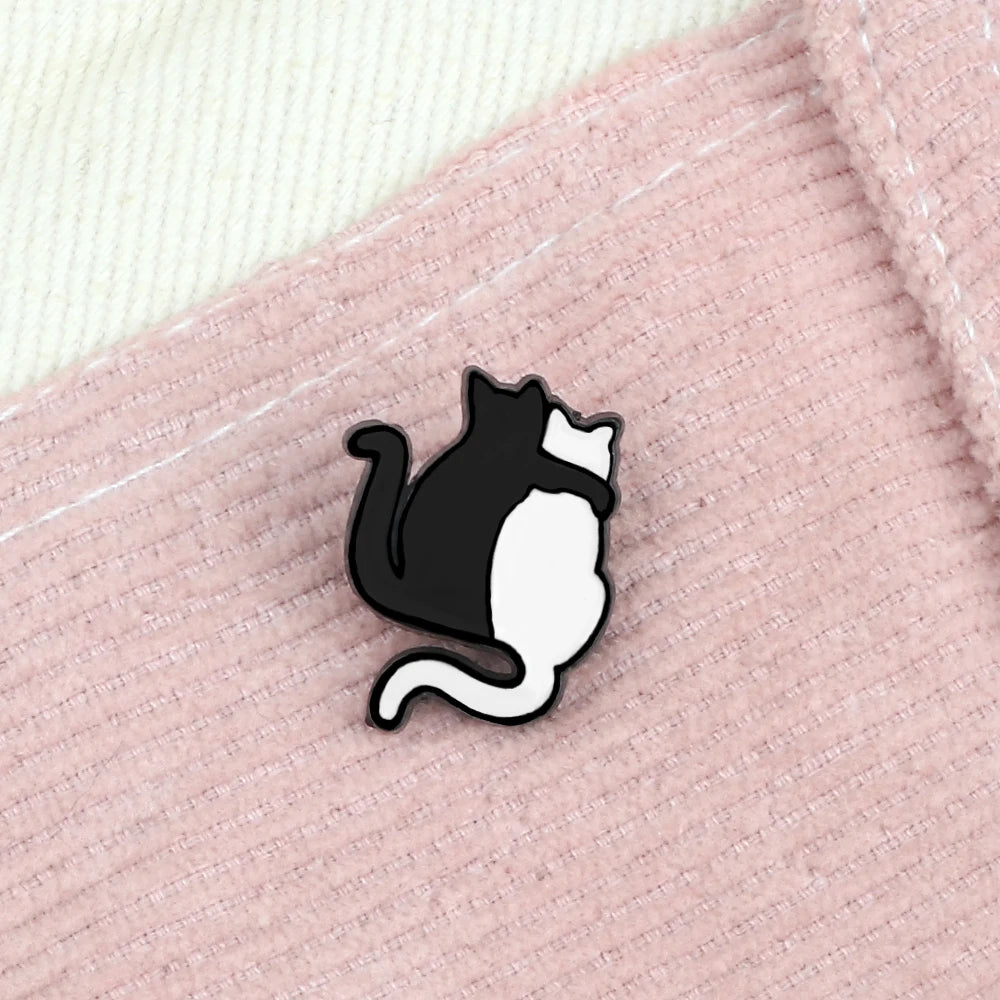 Cute Black & White Cat Enamel Pin – Funny Kitty Brooch