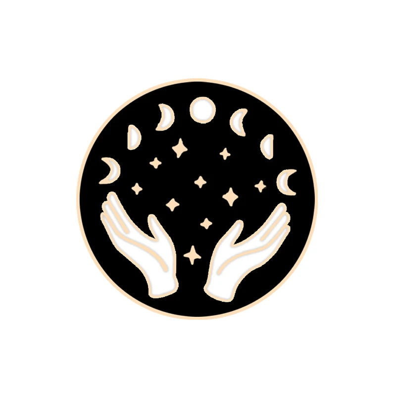 Witchy Enamel Pins – Cat, Hat & Moon Badge
