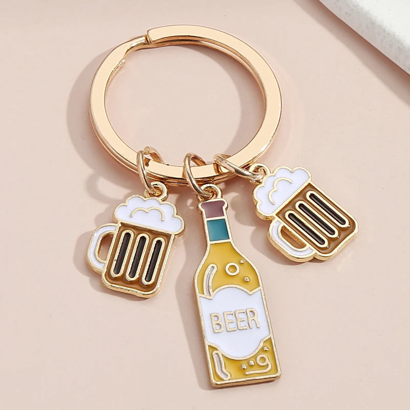 Cute Beer Cup Keychain – Enamel Key Ring for Handbags & Cars