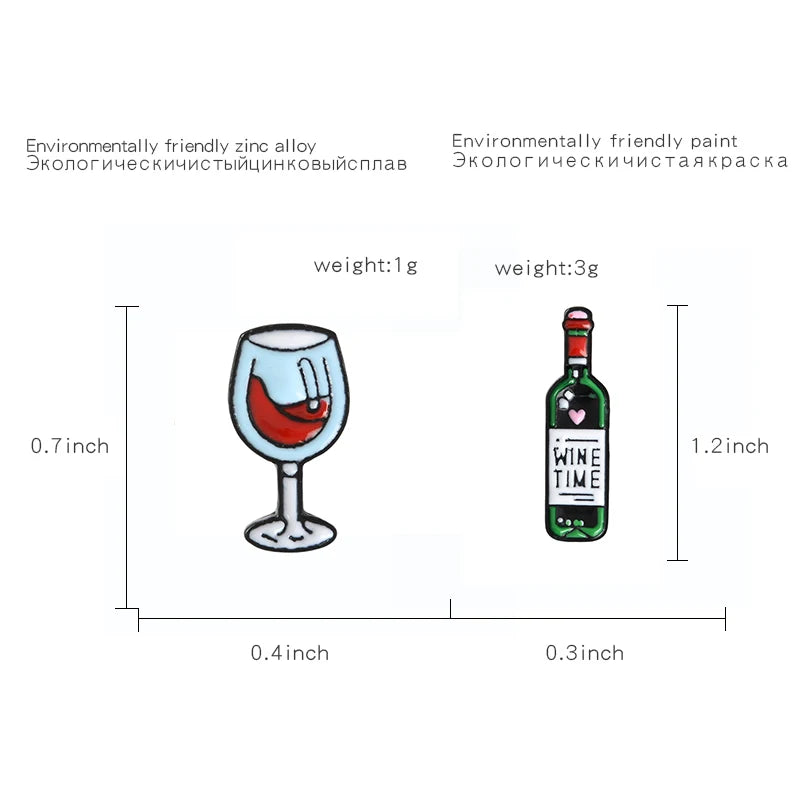 2pcs Wine & Glass Enamel Pin Set – Cute Brooch Badges for Clothes, Bags & Gifts