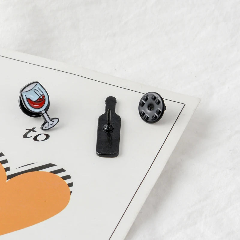 2pcs Wine & Glass Enamel Pin Set – Cute Brooch Badges for Clothes, Bags & Gifts