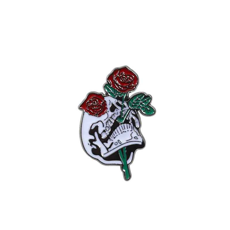 Skull Rose Coffin Enamel Pin – Punk Brooch Badge for Jackets & Accessories
