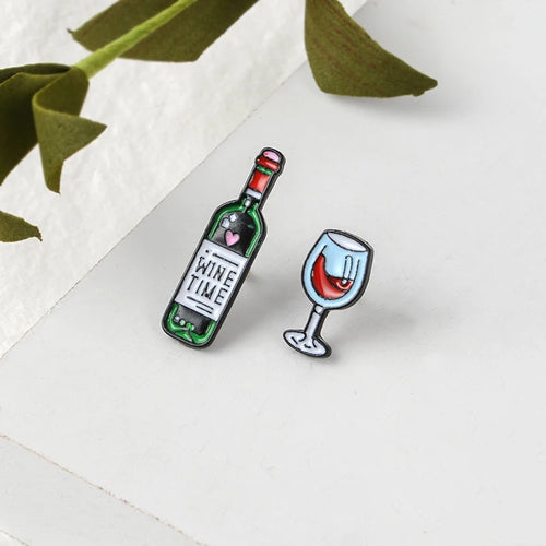 2pcs Wine & Glass Enamel Pin Set – Cute Brooch Badges for Clothes, Bags & Gifts