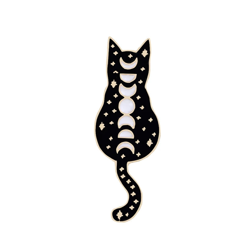 Witchy Enamel Pins – Cat, Hat & Moon Badge