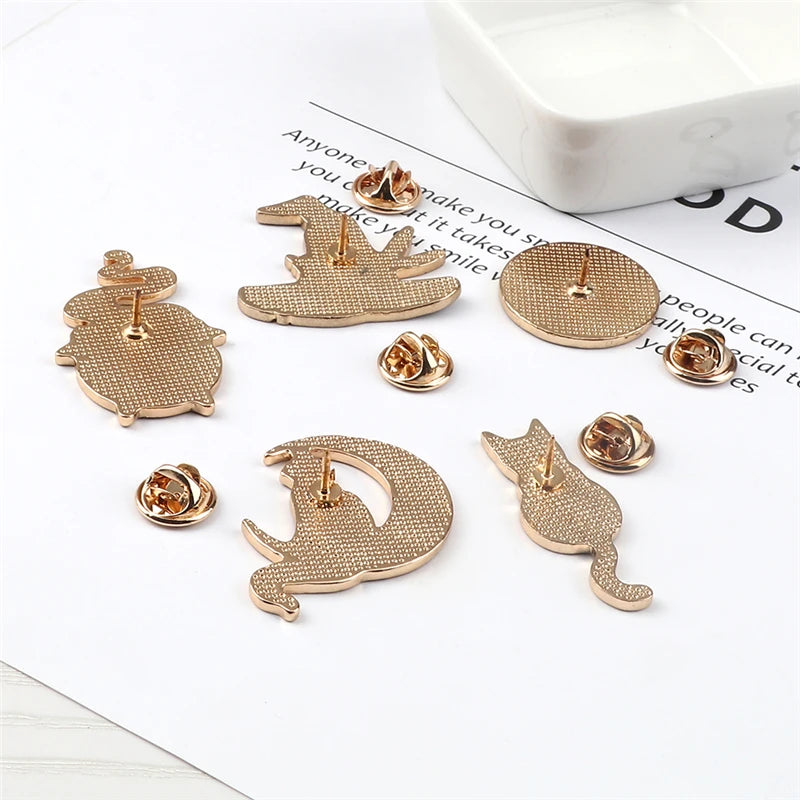 Witchy Enamel Pins – Cat, Hat & Moon Badge