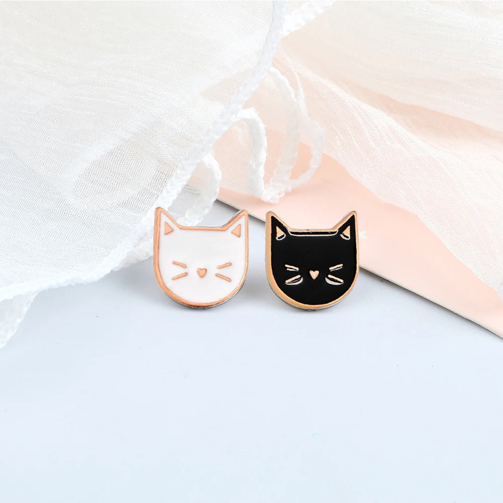 Cute Black & White Cat Enamel Pin – Funny Kitty Brooch