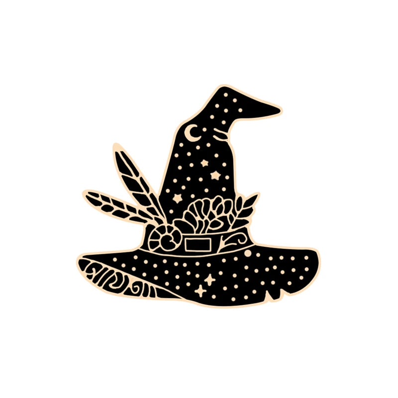 Witchy Enamel Pins – Cat, Hat & Moon Badge