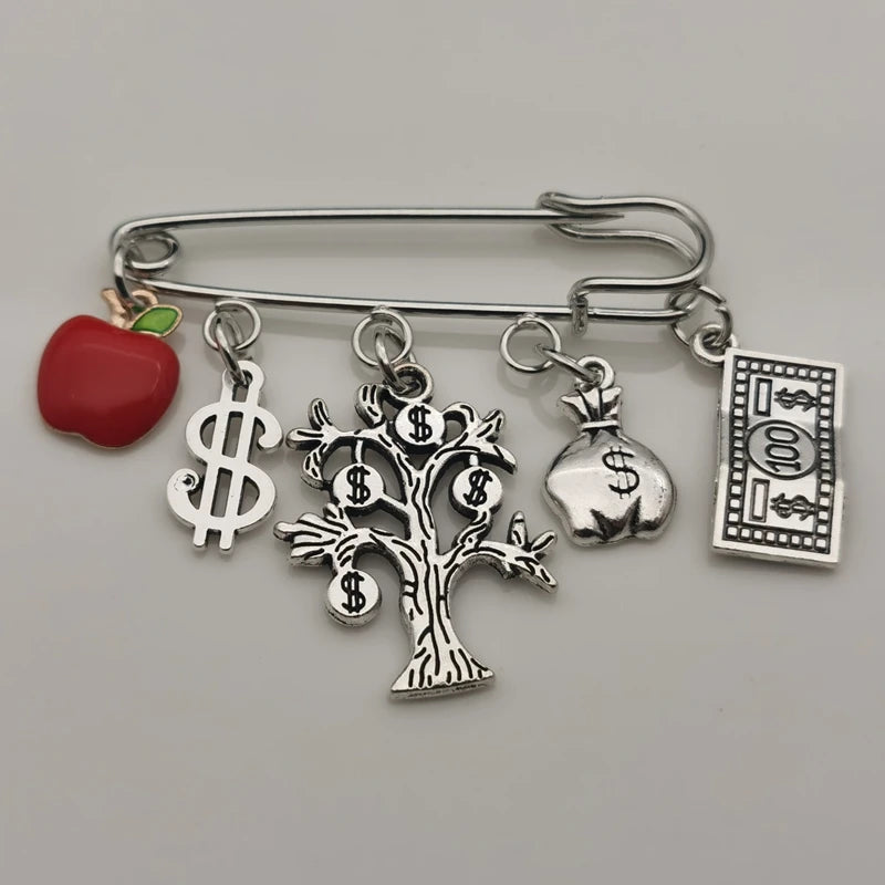 Lucky Money Brooch – Dollar, Abacus & Money Bag Pin