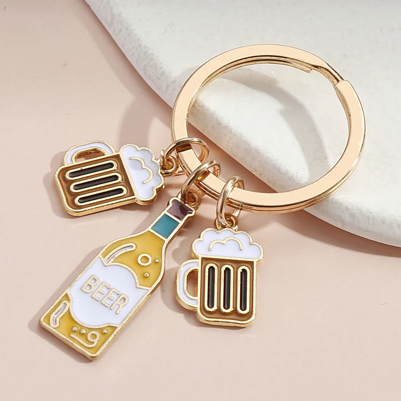 Cute Beer Cup Keychain – Enamel Key Ring for Handbags & Cars