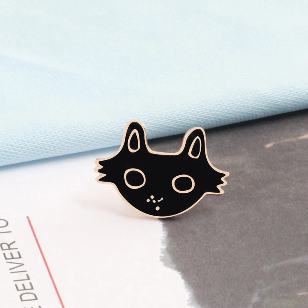 Cute Black & White Cat Enamel Pin – Funny Kitty Brooch