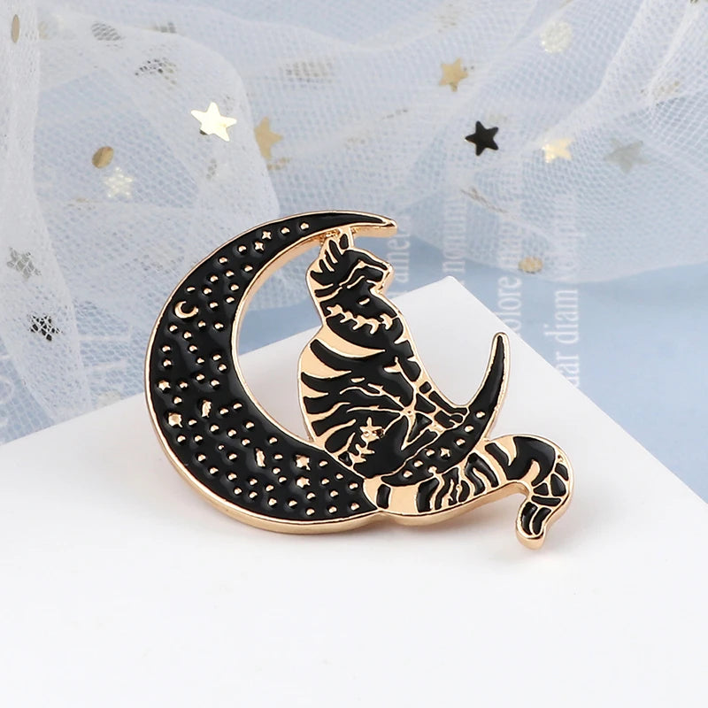 Witchy Enamel Pins – Cat, Hat & Moon Badge