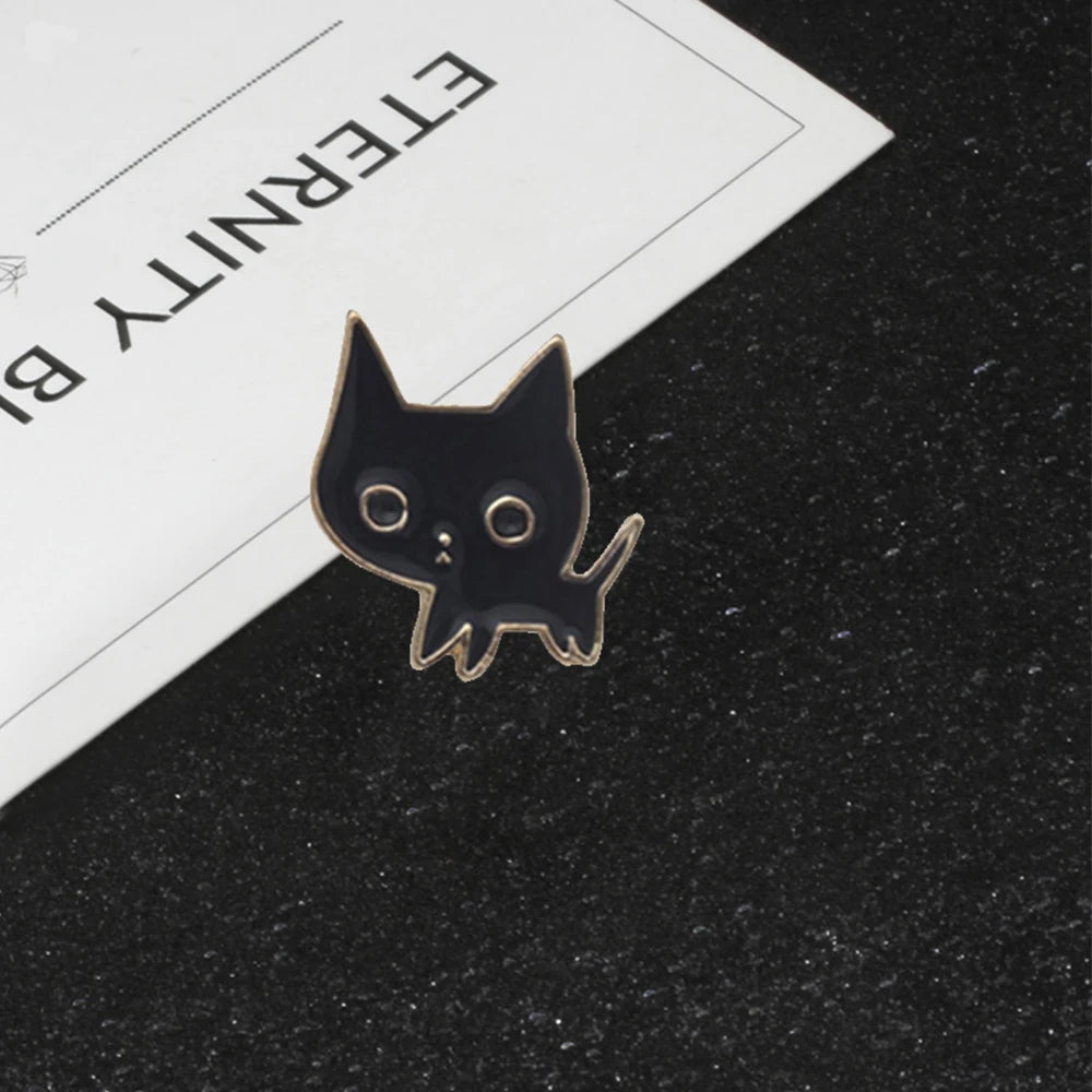 Cute Black & White Cat Enamel Pin – Funny Kitty Brooch