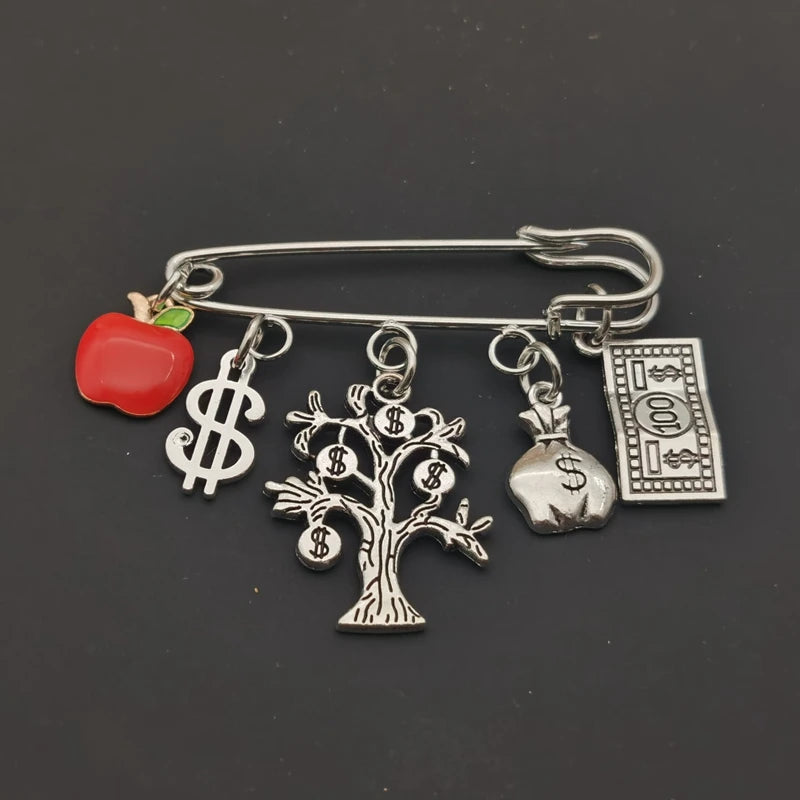 Lucky Money Brooch – Dollar, Abacus & Money Bag Pin