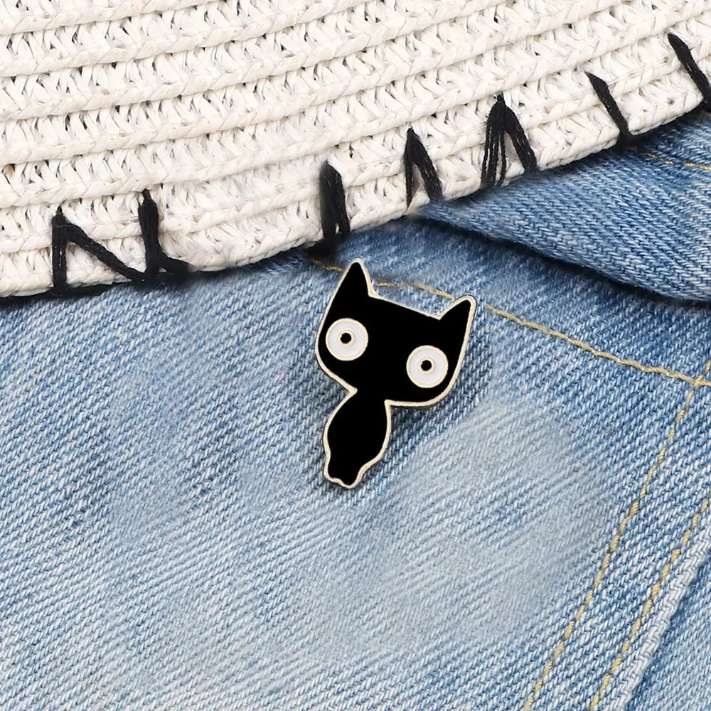 Cute Black & White Cat Enamel Pin – Funny Kitty Brooch