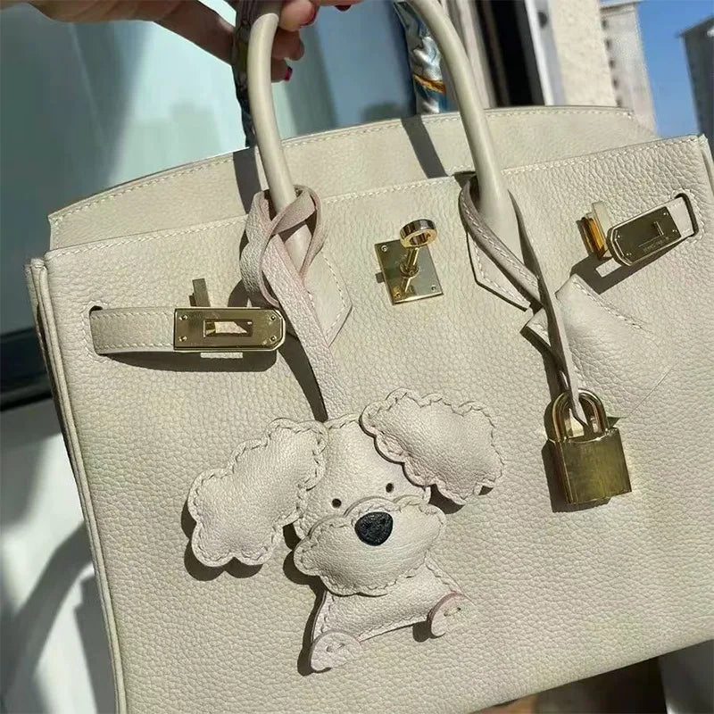 Handmade Leather Teddy Dog Bag Charm