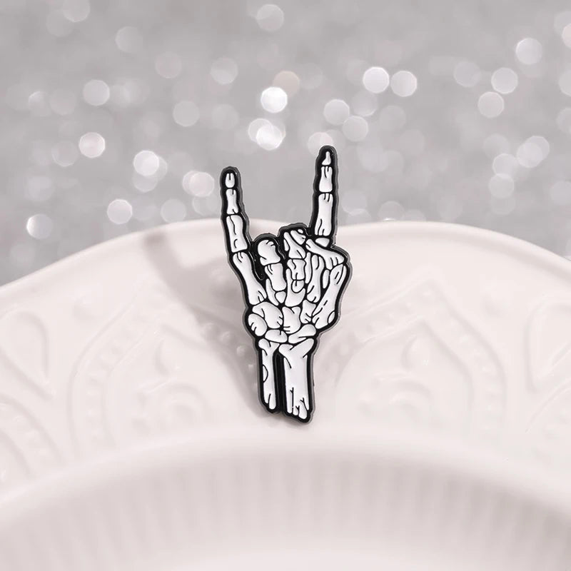 Skeleton Hand Enamel Pin – Punk Rock Brooch