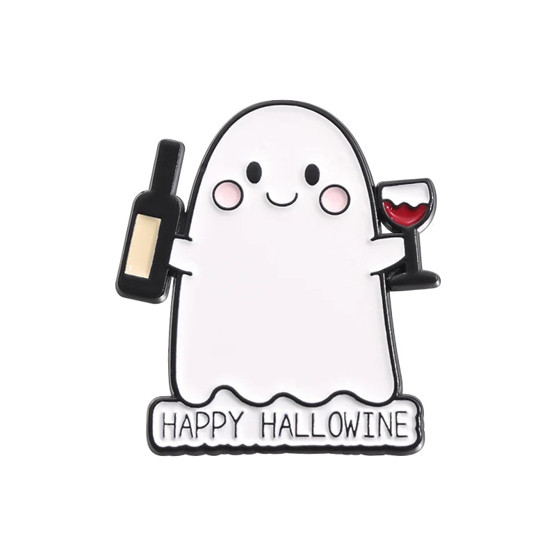 Halloween Ghost & Pumpkin Enamel Pin – Spooky Tarot Brooch Lapel Badge
