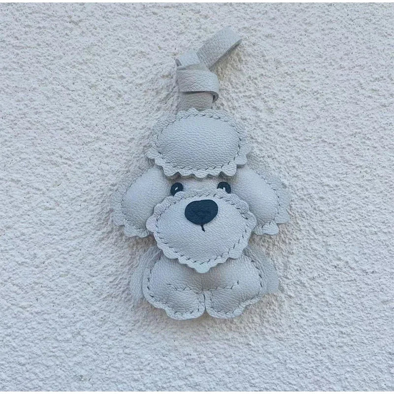 Handmade Leather Teddy Dog Bag Charm