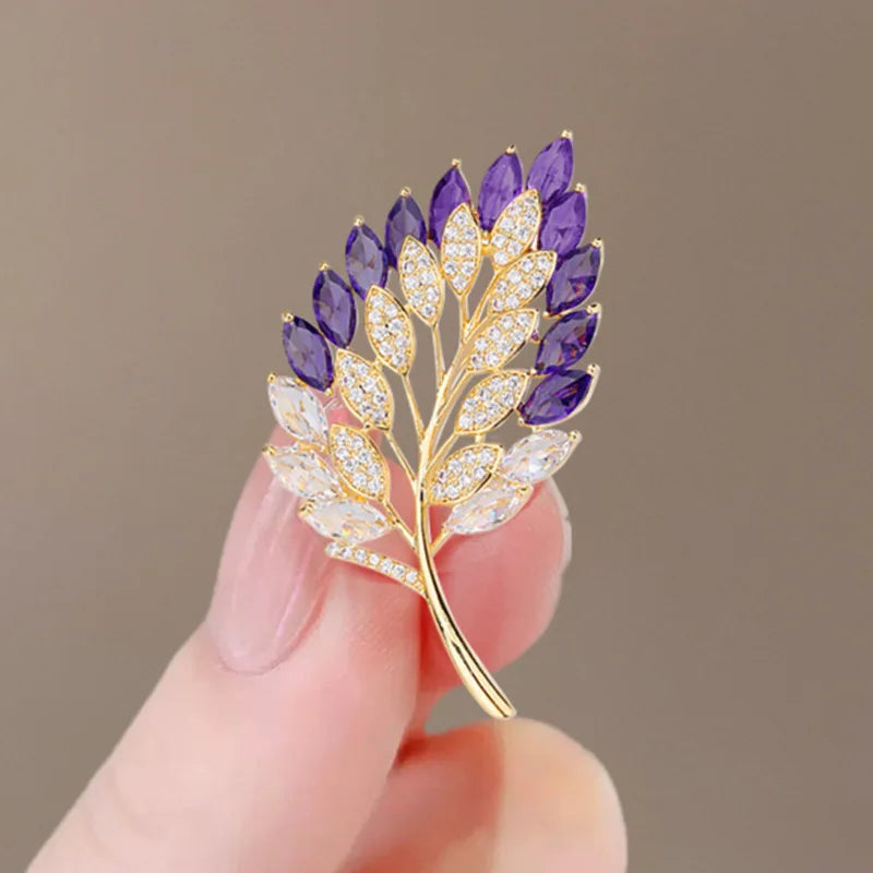 Colorful Crystal Leaf Brooch