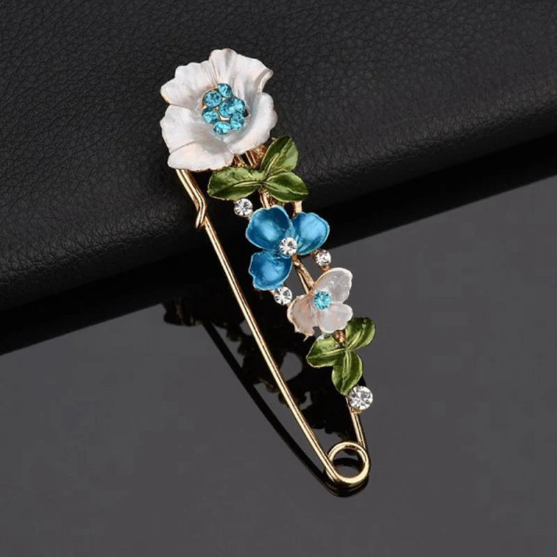 Elegant Rhinestone Flower Brooch – Enamel Lapel Pin for Women