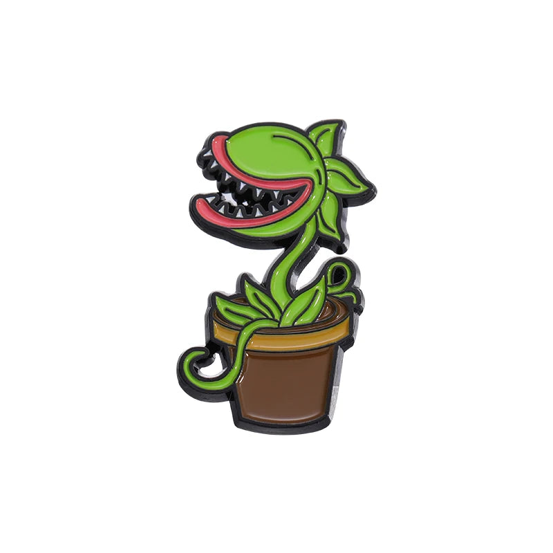 Gothic Skull Plant Enamel Pin – Punk Skeleton Brooch