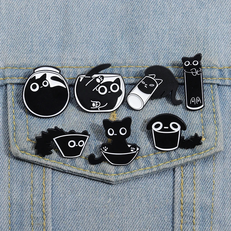 Black Cat Enamel Pin – Cute Kitten Lapel Badge Backpack Jewelry