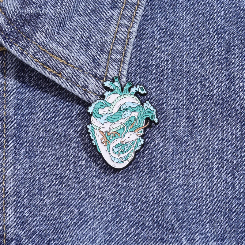 Ocean Wave Heart Brooch – Blue Landscape Pin