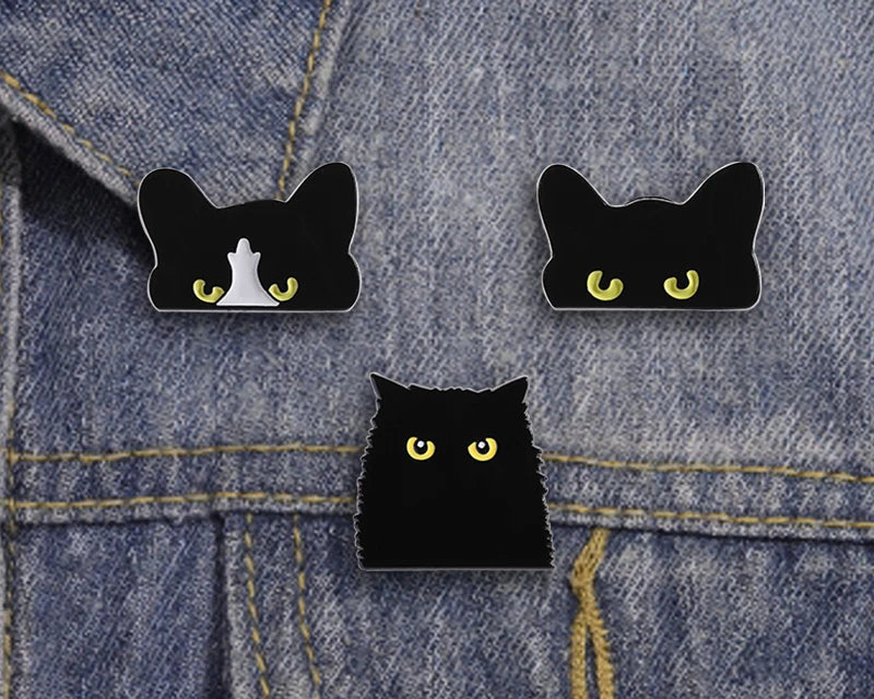 Peeking Black Cat Enamel Pin