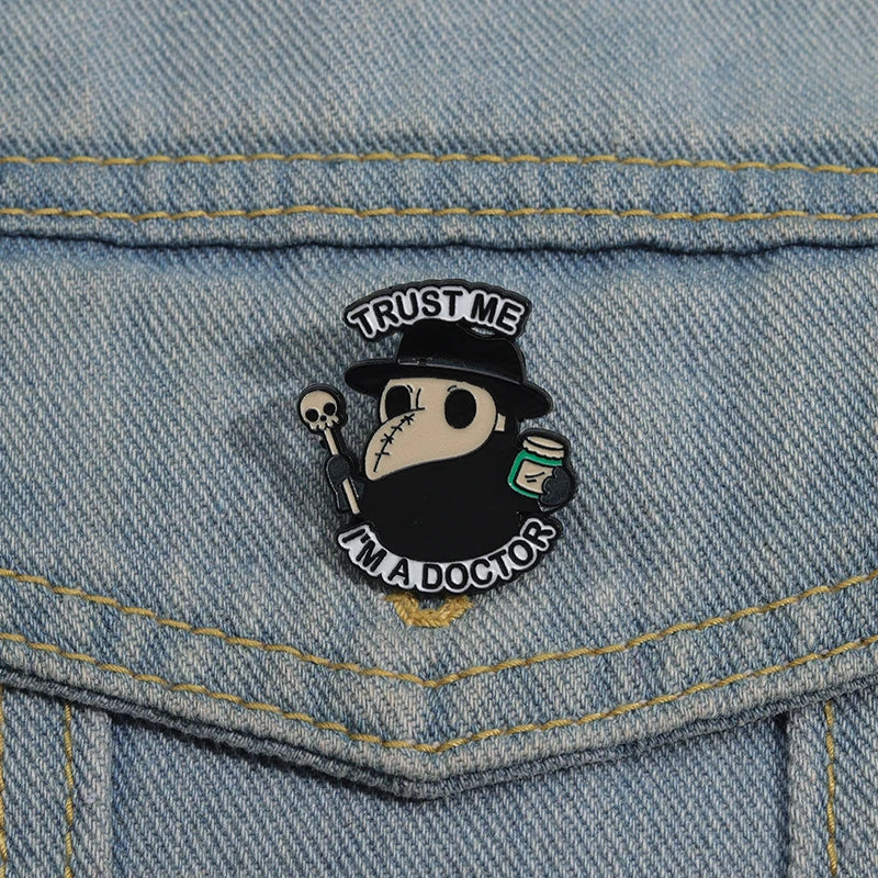 Plague Doctor Enamel Pin – Gothic Punk Brooch
