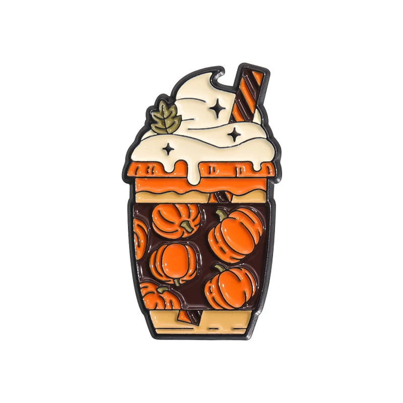 Spooky Pumpkin Milk Tea Brooch – Cute Halloween Pin