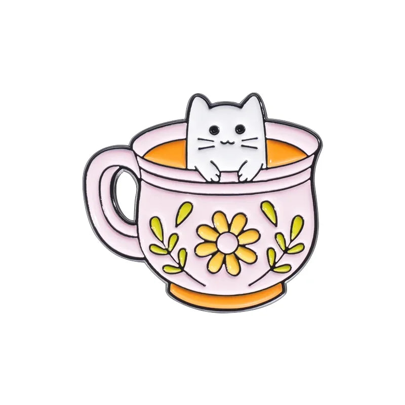Coffee & Animal Enamel Pin Collection – Cute Ghost, Duck, Frog & Capybara Brooches