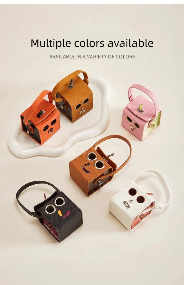 Leather Robot Bag Charm – Cute Mini Keychain & Earphone Case