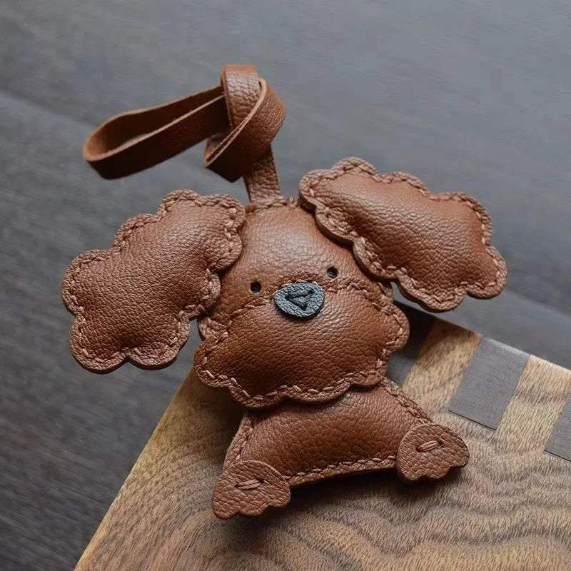 Handmade Leather Teddy Dog Bag Charm