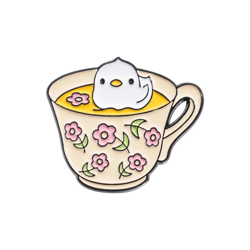 Coffee & Animal Enamel Pin Collection – Cute Ghost, Duck, Frog & Capybara Brooches