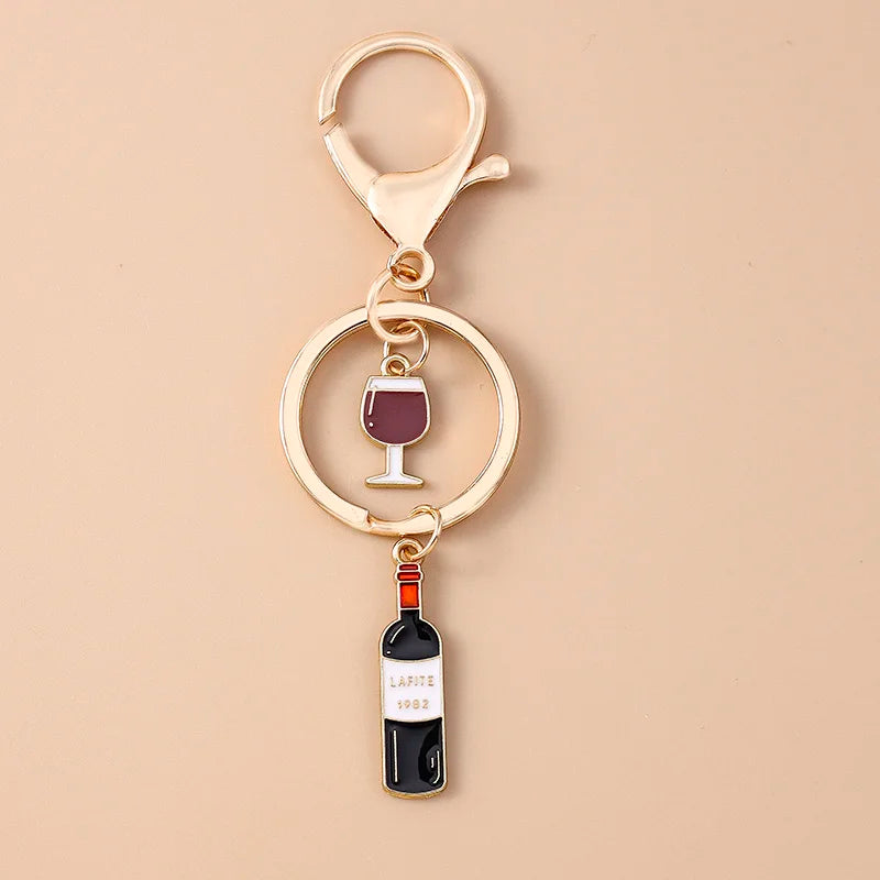 Red Wine Keychain – Cute Enamel Key Ring for Handbags