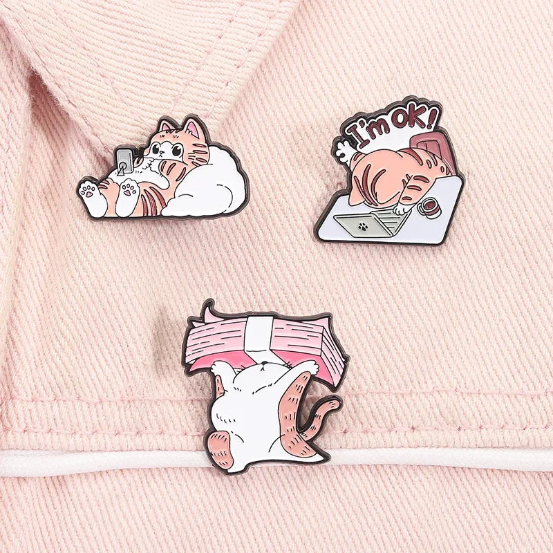 I’m OK Cat Office Work Enamel Pin – Funny Money Brooch