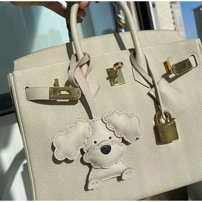 Handmade Leather Teddy Dog Bag Charm