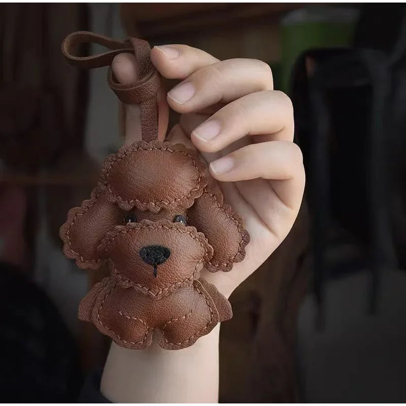 Handmade Leather Teddy Dog Bag Charm