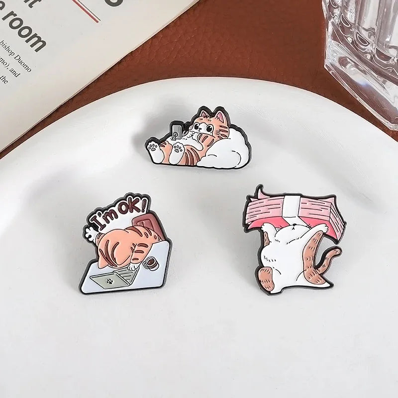 I’m OK Cat Office Work Enamel Pin – Funny Money Brooch