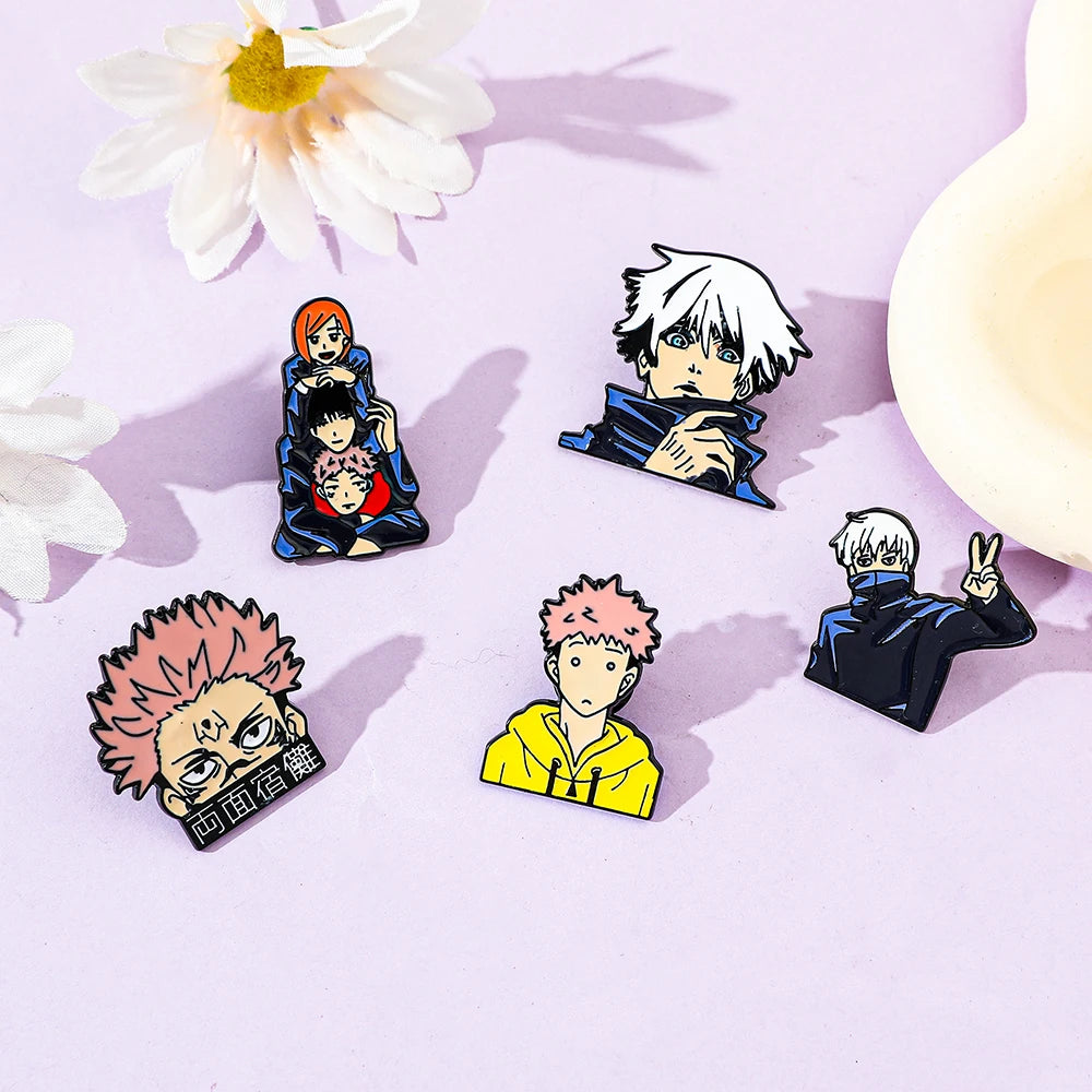 Itadori Yuji Enamel Pin Set – 5pcs Funny Anime Brooch Collection