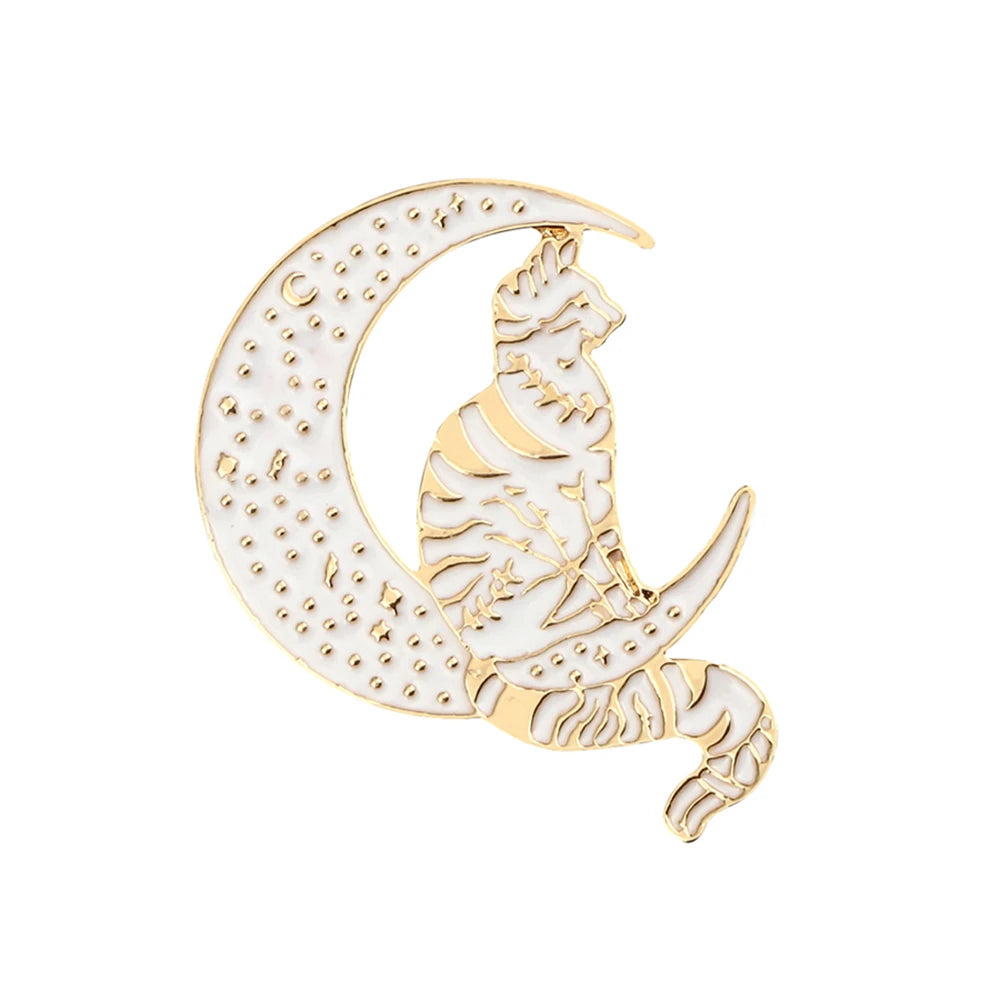 Witchy Enamel Pins – Cat, Hat & Moon Badge
